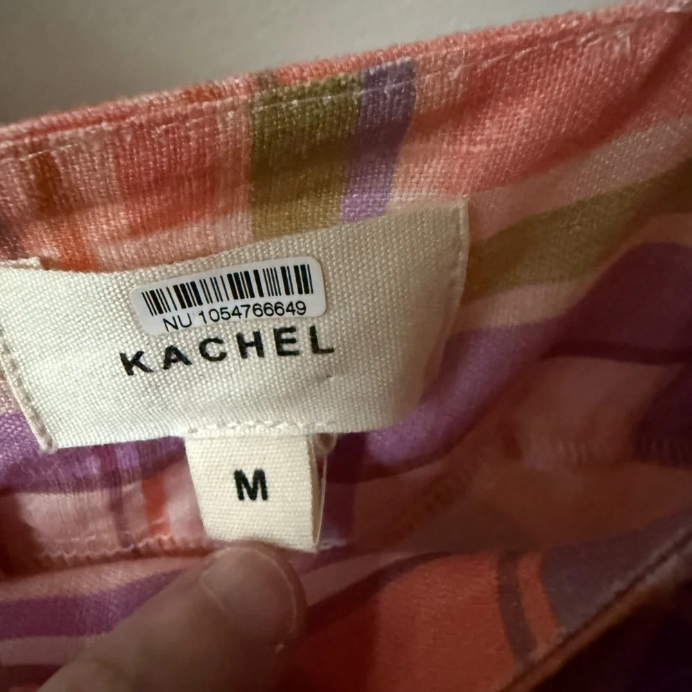 KACHEL Anthropologie Tie‎ Stripe Linen Maxi Dress Tiered Coquette Cottagecore M